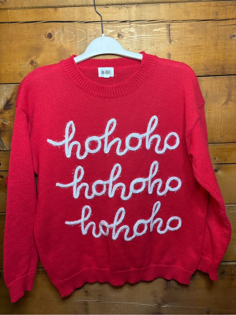 BIBI Red 'hohoho' Holiday Christmas Sweater size small